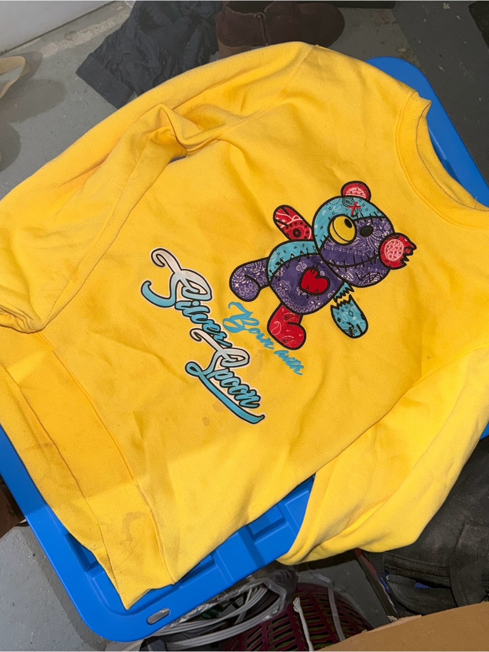 Yellow  Sweatshirt with Colorful Bear Graphic
